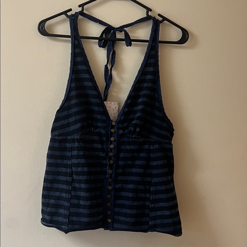 NWT Free People Navy and Black Striped Top